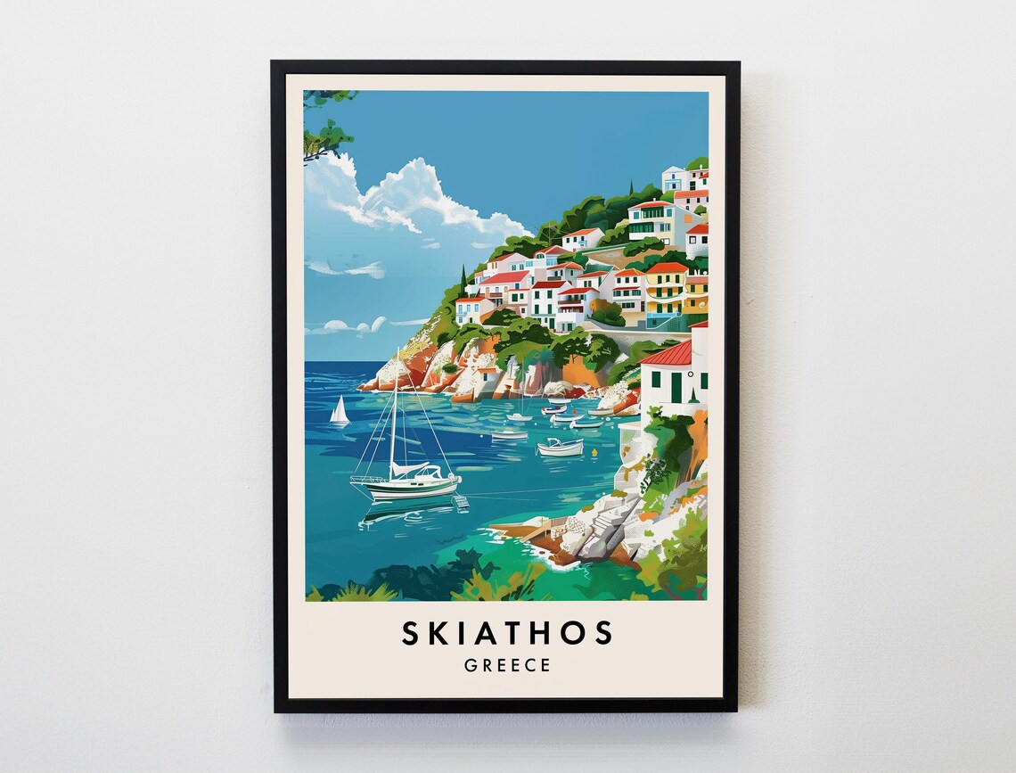 Skiathos Travel Poster, Greek Island Art Print