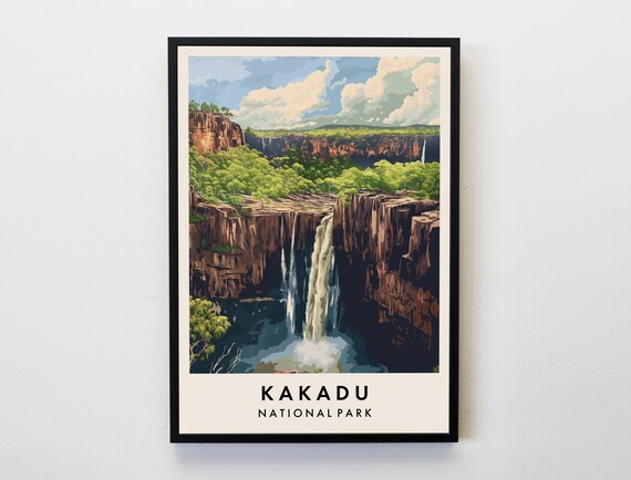 Kakadu National Park Waterfall Travel Poster Australia Red Cliffs