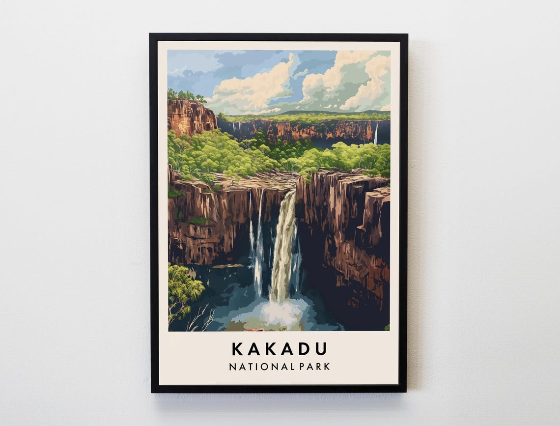 Kakadu National Park Waterfall Travel Poster Australia Red Cliffs