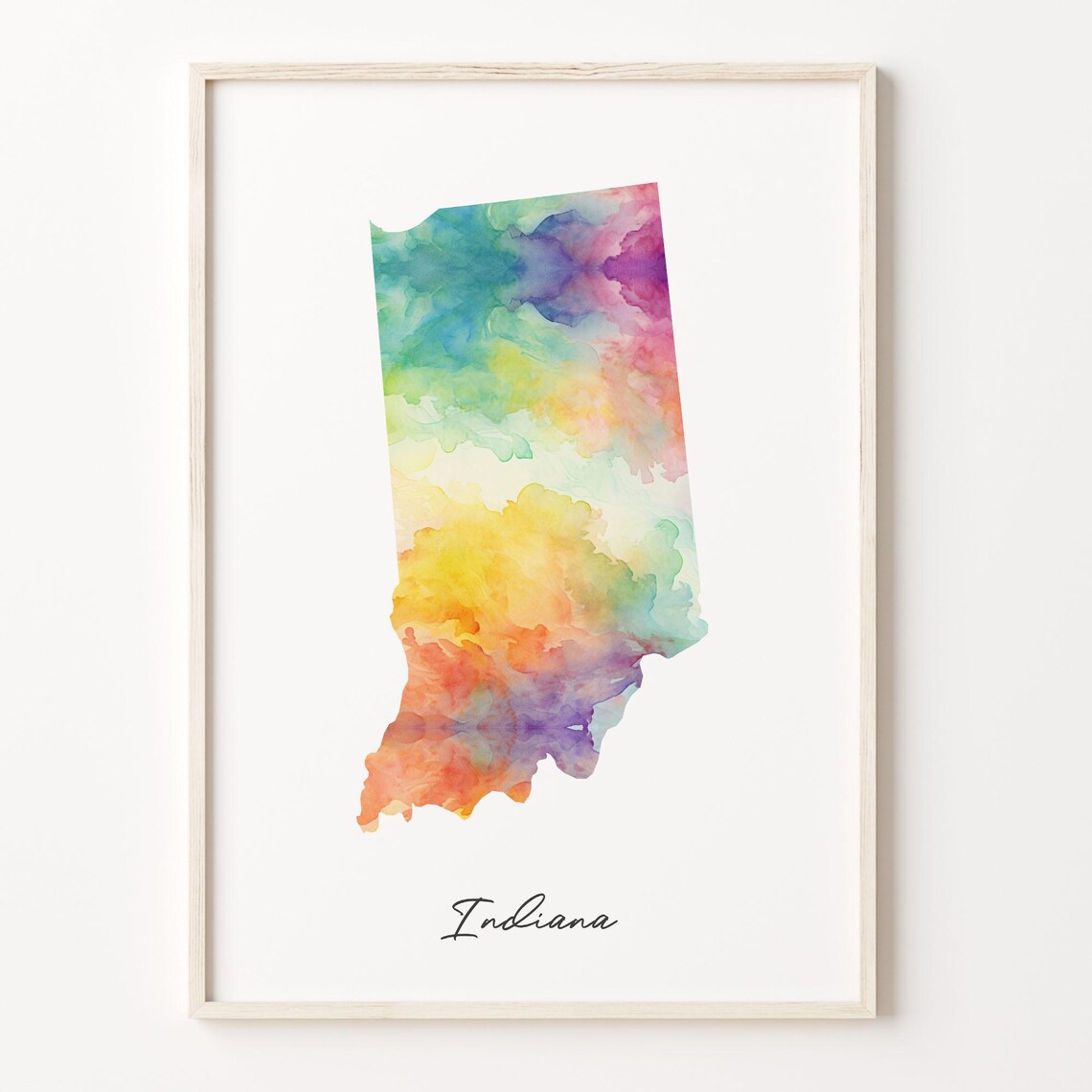 Indiana Watercolor Map Print, Vibrant Hoosier Poster