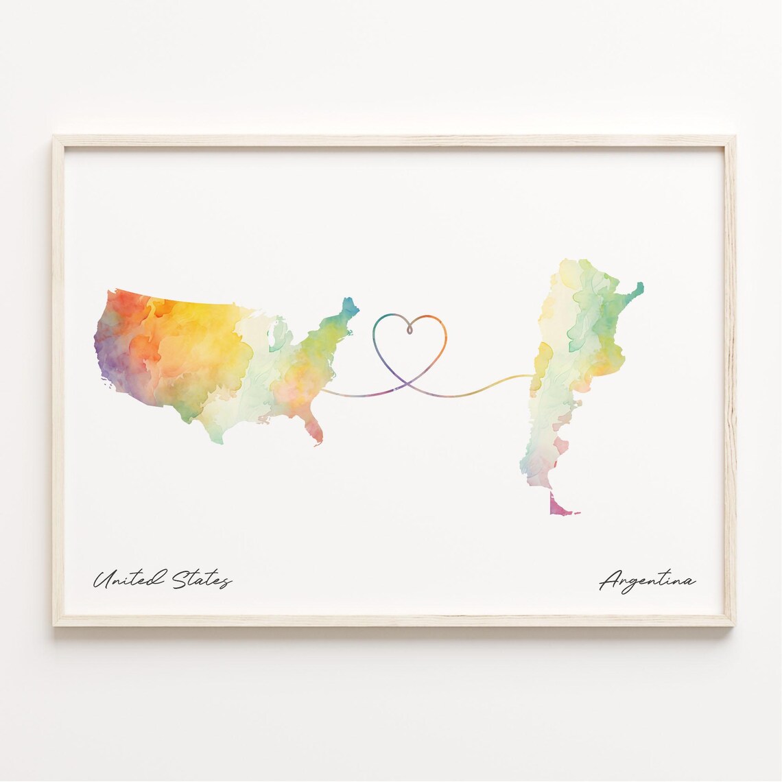 Us To Argentina Watercolor Map Art Print