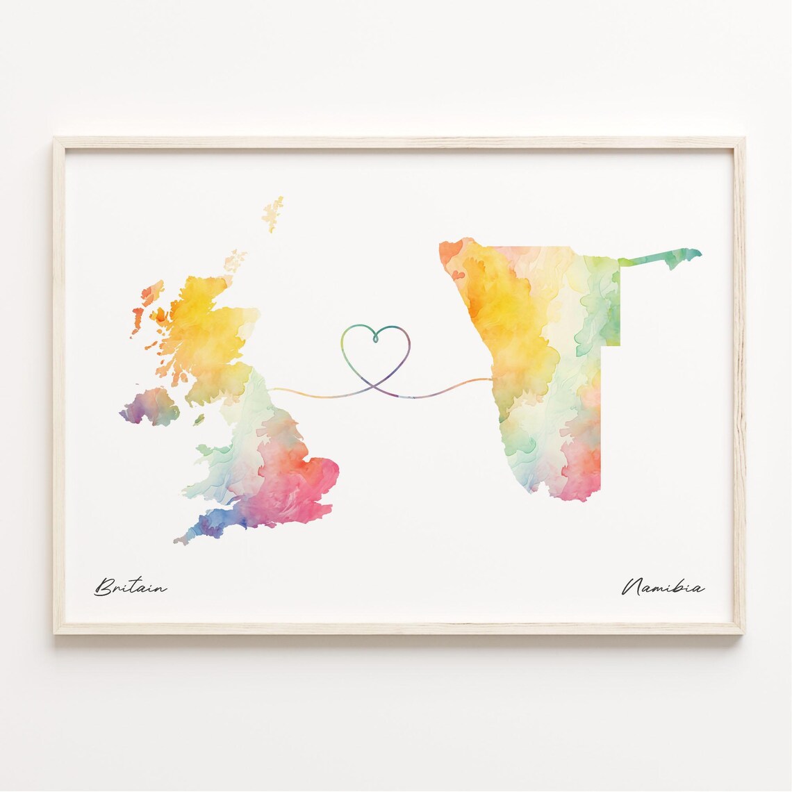 Britain To Namibia Watercolor Map Heart International Friendship Poster