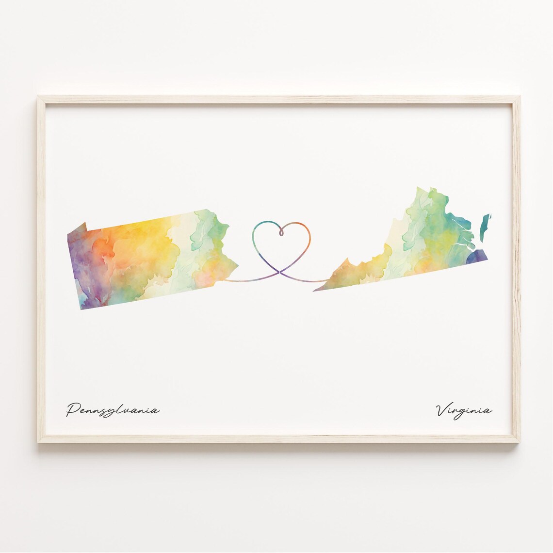 Pennsylvania To Virginia Watercolor Map Poster