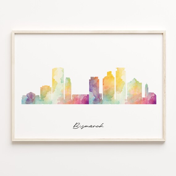 Bismarck North Dakota Watercolor Skyline Cityscape Travel Poster