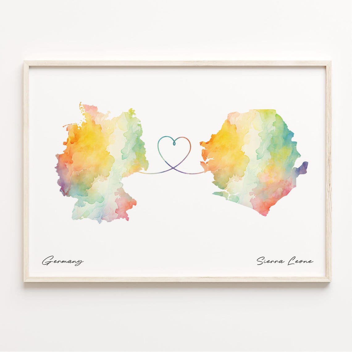Germany To Sierra Leone Watercolor Heart Map Love Connection Poster