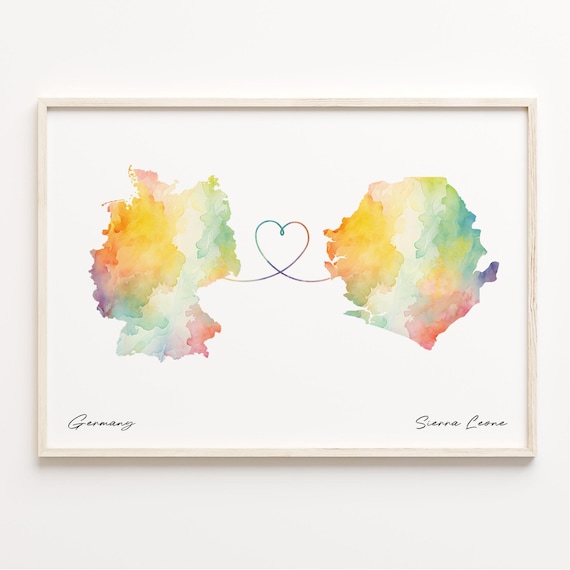 Germany To Sierra Leone Watercolor Heart Map Love Connection Poster