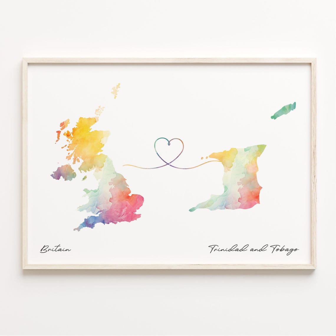Britain to Trinidad and Tobago Watercolor Map Heart Gift Poster