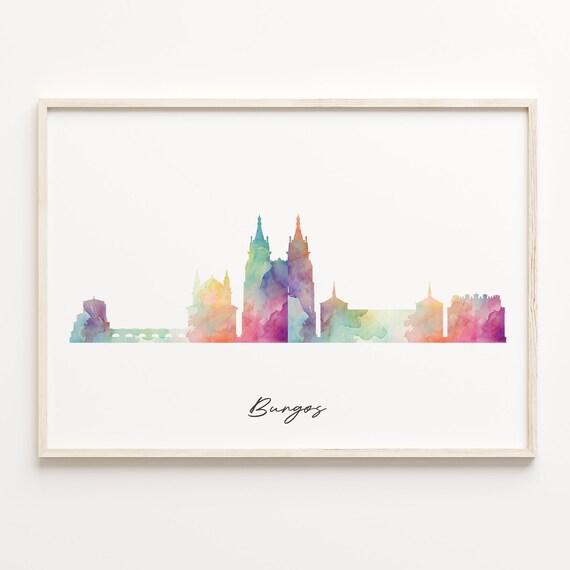 Burgos Spain Rainbow Watercolor Skyline Cityscape Travel Poster