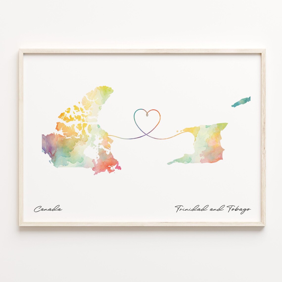 Canada to Trinidad and Tobago Watercolor Map Heart Gift Poster