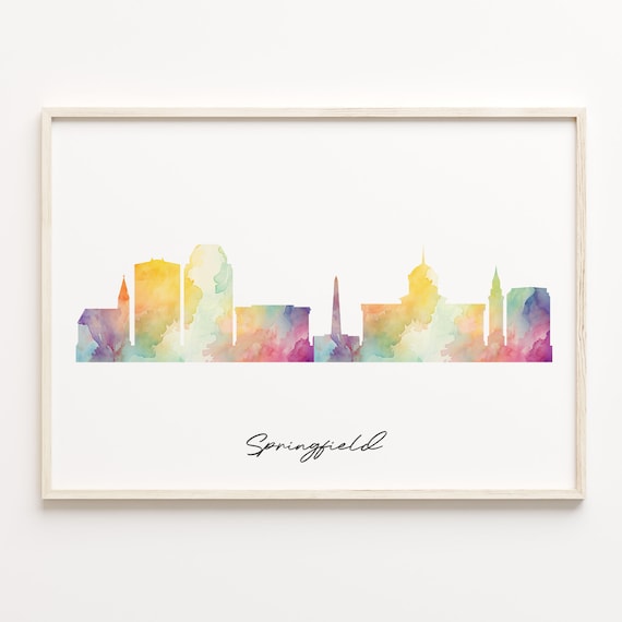 Springfield Colorful Watercolor Skyline Cityscape Art Poster