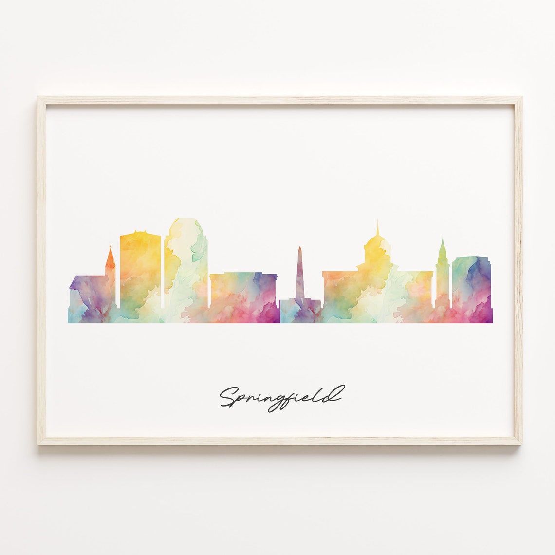 Springfield Colorful Watercolor Skyline Cityscape Art Poster