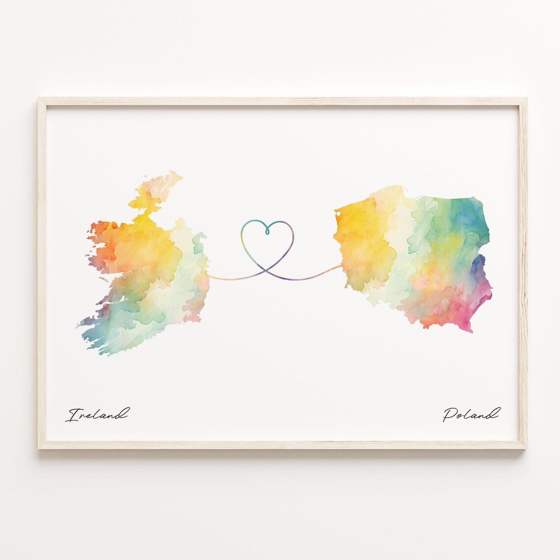 Ireland to Poland Watercolor Map Travel Poster