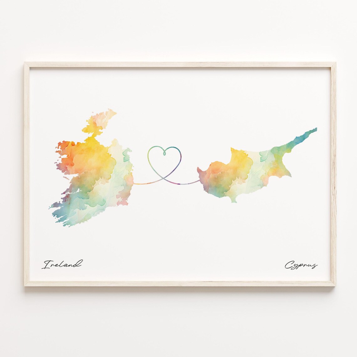 Ireland To Cyprus Watercolor Map Poster Print