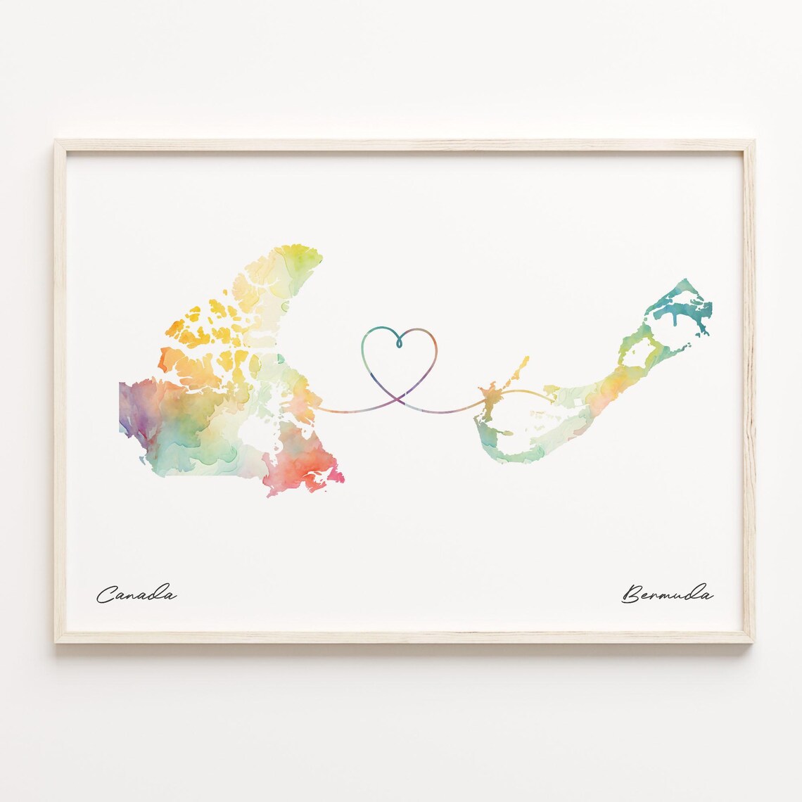 Canada To Bermuda Watercolor Map Travel Poster