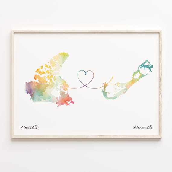 Canada To Bermuda Watercolor Map Travel Poster