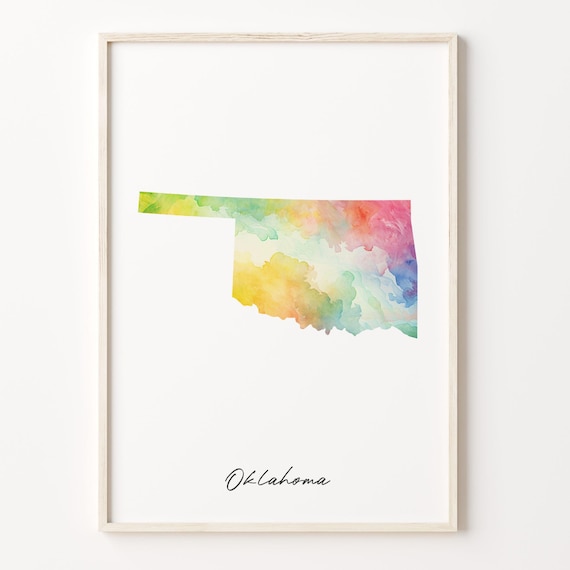 Oklahoma Watercolor Map Rainbow State Silhouette Geography Wall Poster