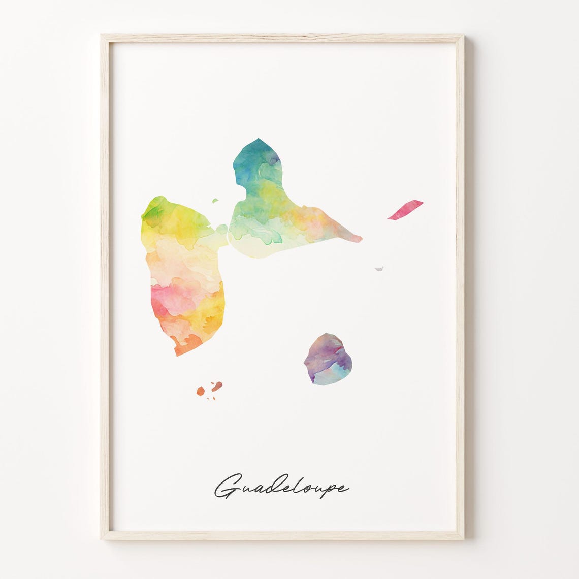 Guadeloupe Watercolor Map Colorful Rainbow Country Wall Decor Poster