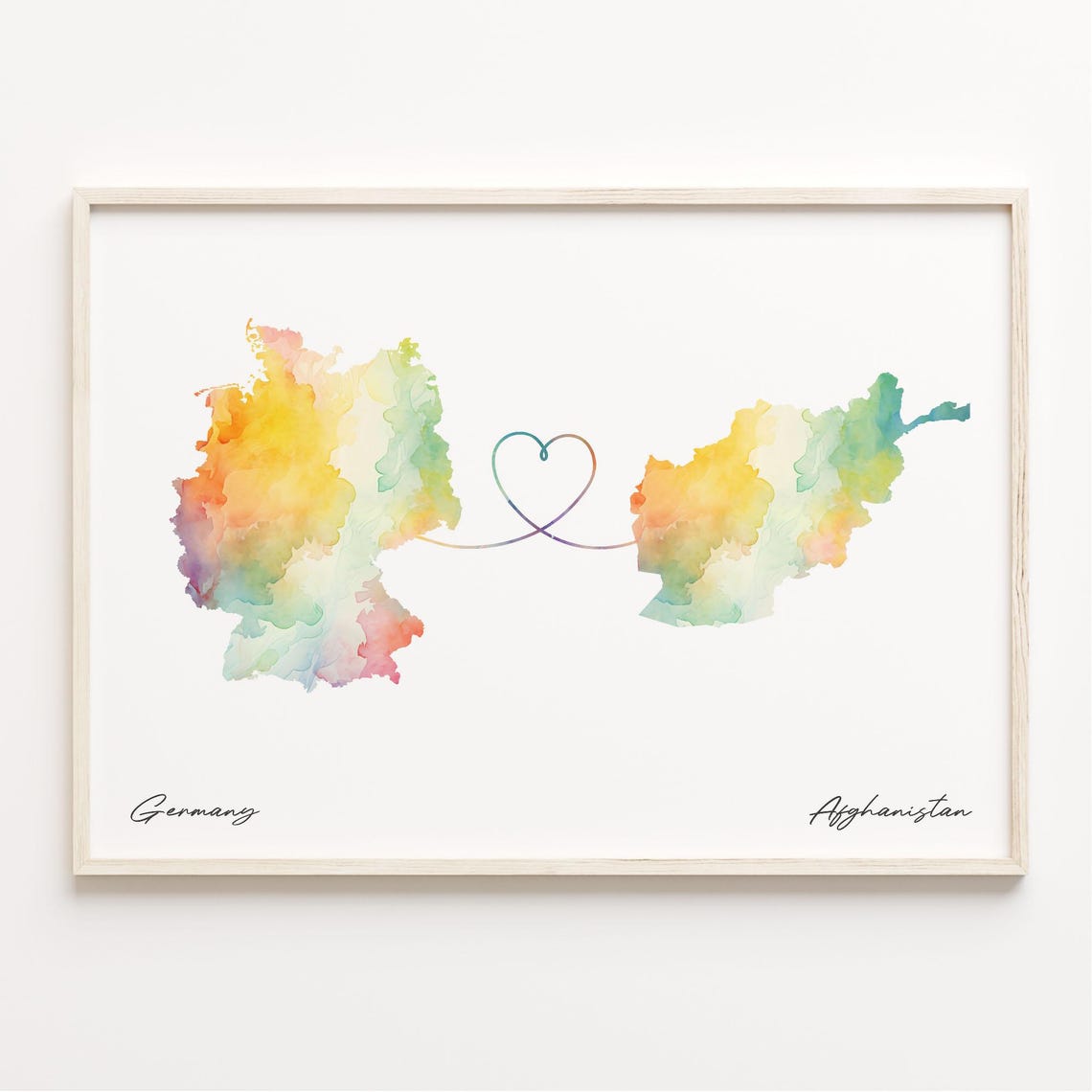 Germany To Afghanistan Watercolor Heart Map Long Distance Love Poster