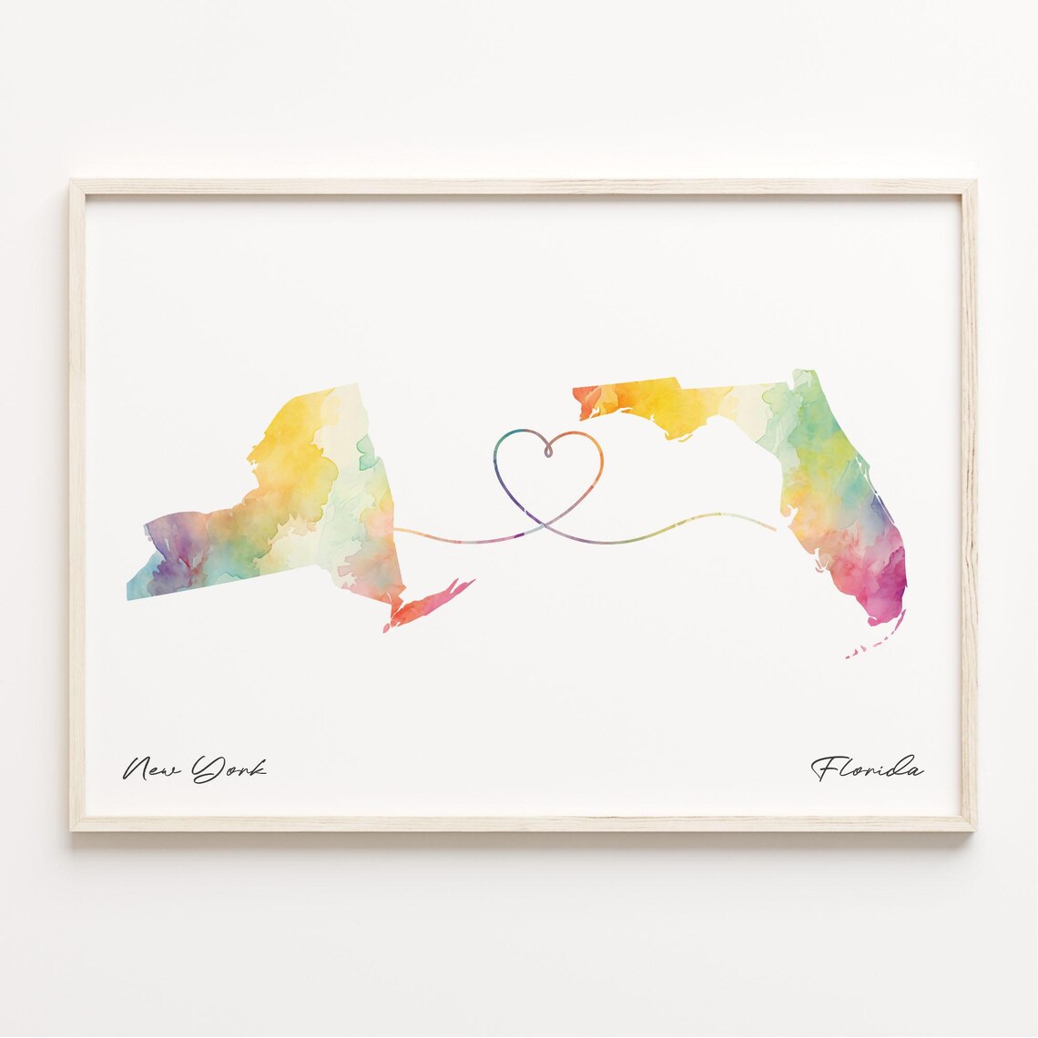 New York to Florida Watercolor Map Poster