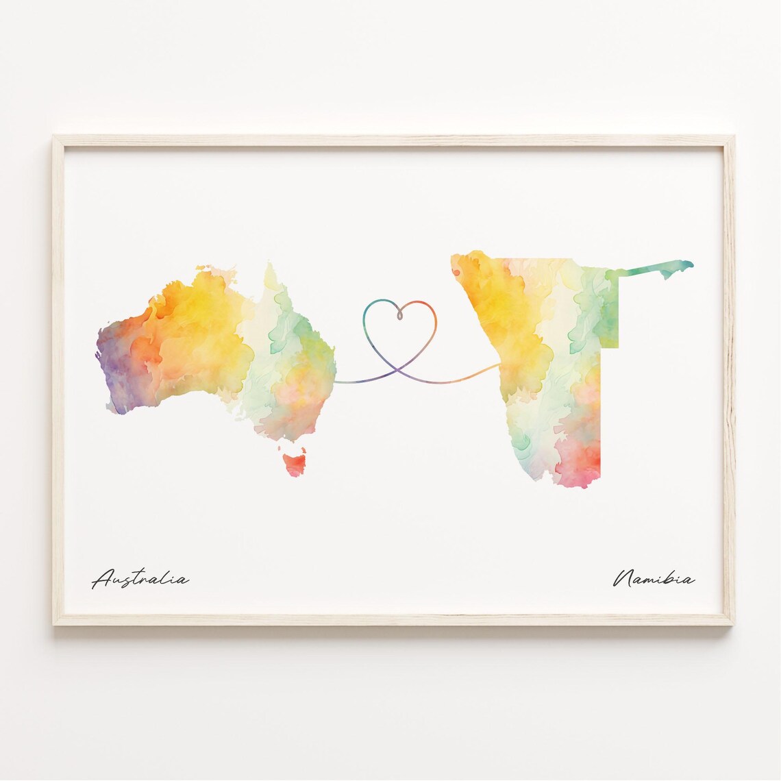 Australia to Namibia Watercolor Map Travel Poster