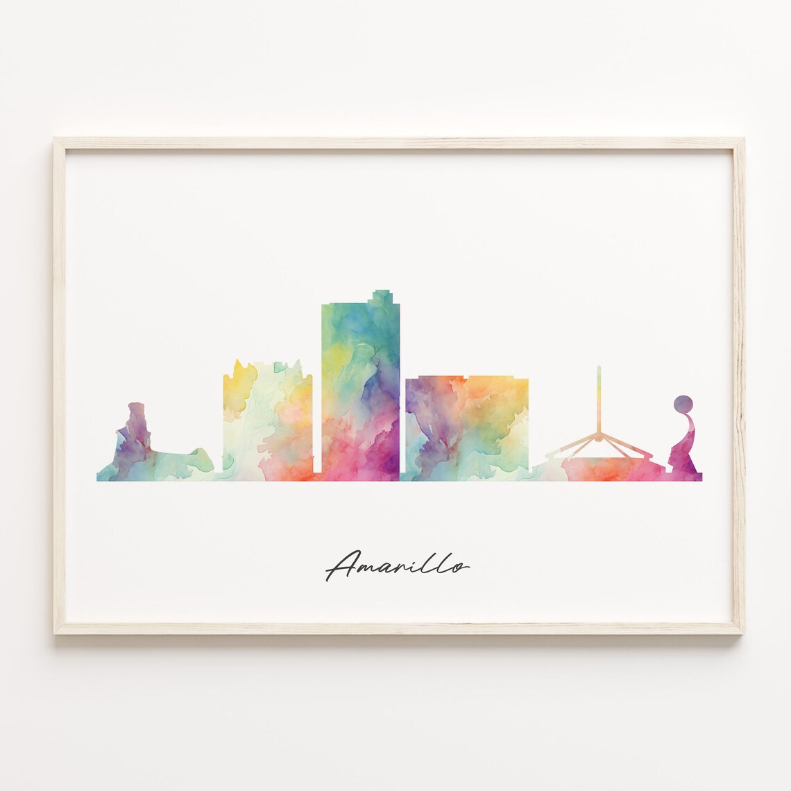 Amarillo Texas Rainbow Watercolor Skyline Cityscape Gift Art Print