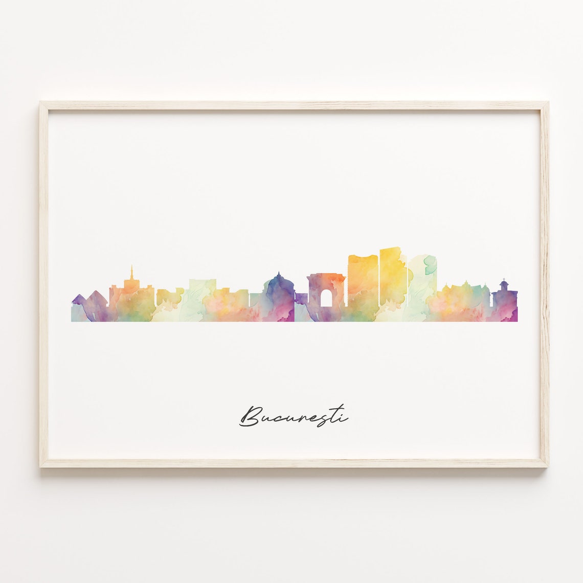 Bucuresti Romania Watercolor Skyline Cityscape Travel Poster