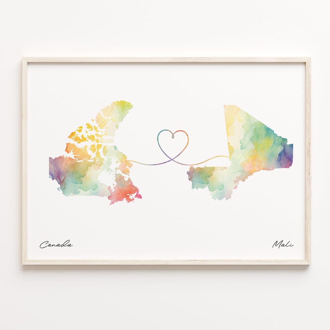 Canada To Mali Watercolor Map Heart Long Distance Love Poster
