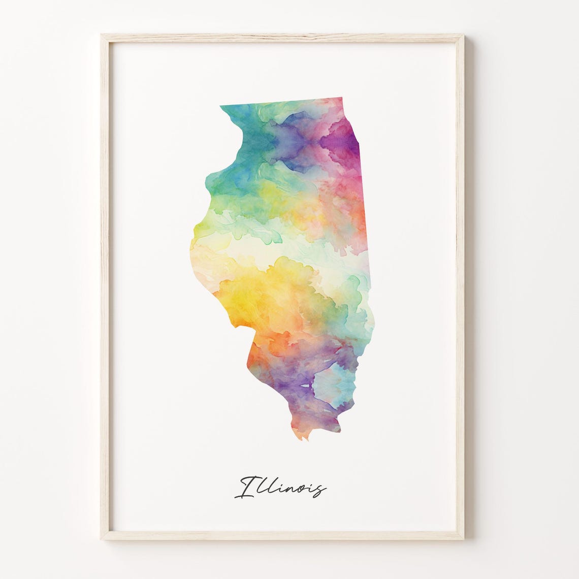 Illinois Watercolor State Map Poster in Vibrant Rainbow Pastel Hues