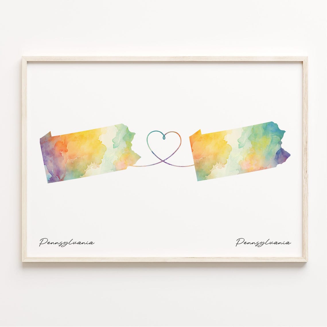 Pennsylvania to Pennsylvania Watercolor State Map Heart Poster
