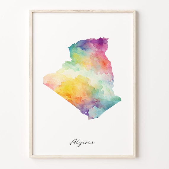 Algeria Watercolor Country Map Vibrant Travel Art Decor Poster