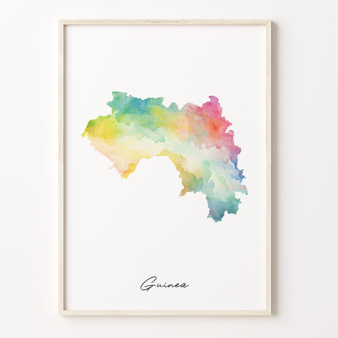 Guinea Watercolor Map Rainbow Country Silhouette Minimalist Art Print