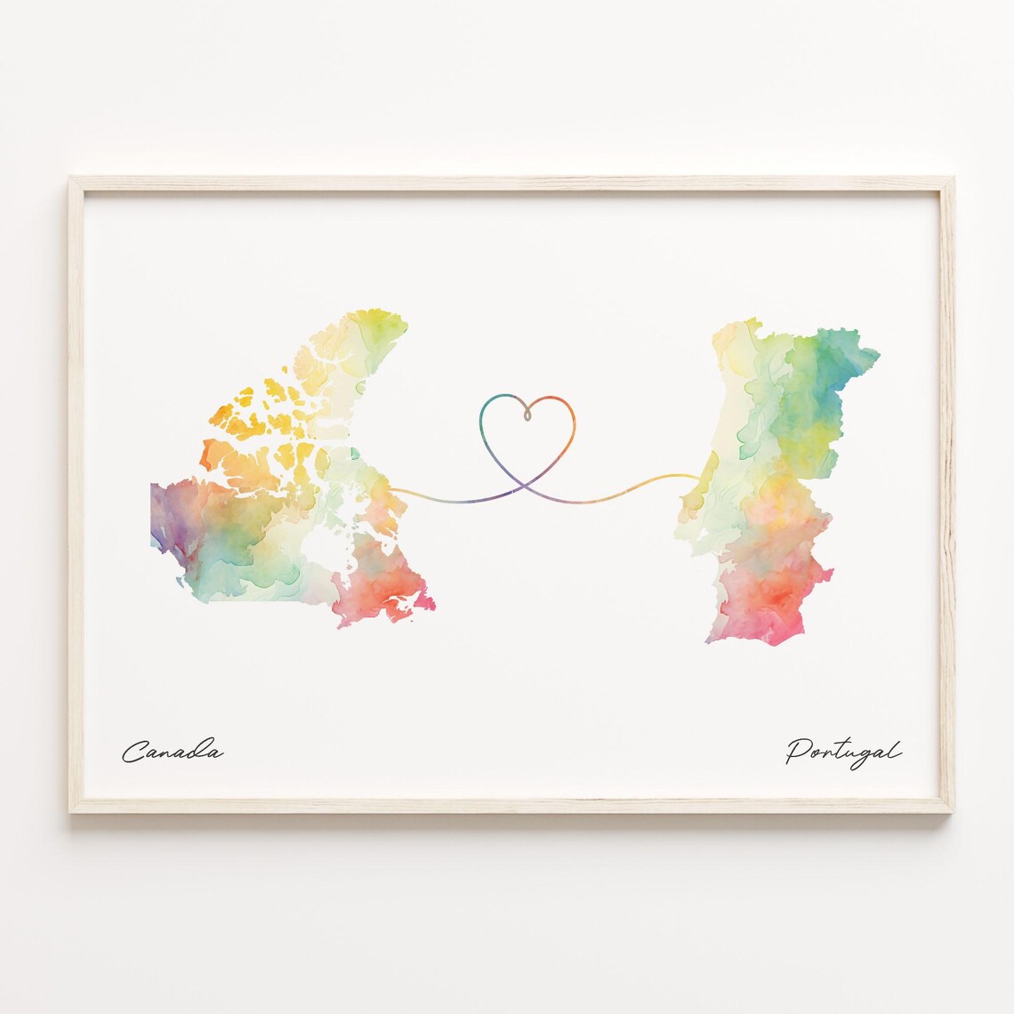 Canada to Portugal Watercolor Map Travel Poster