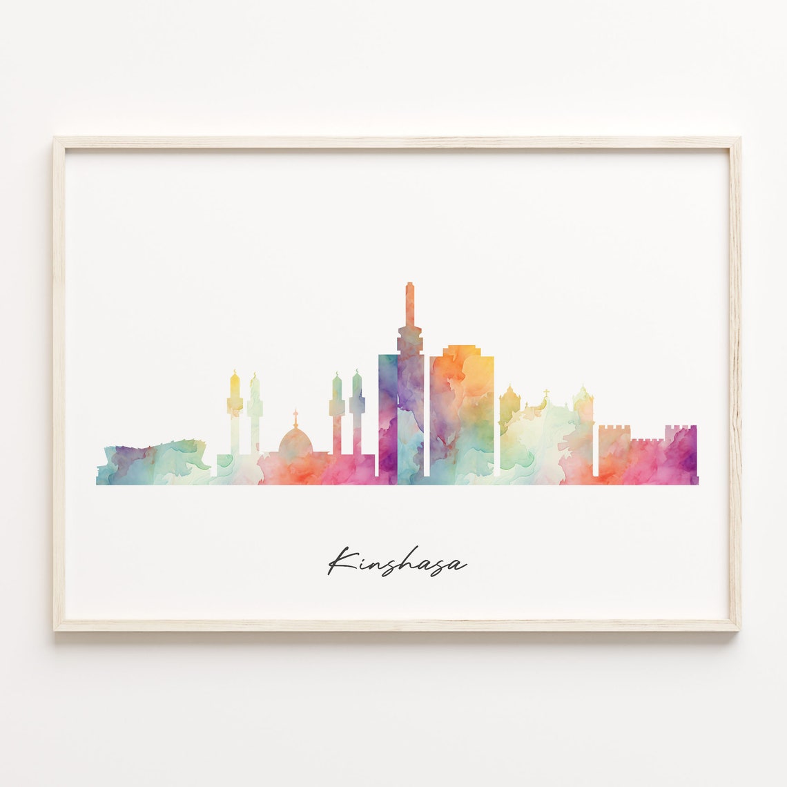 Kinshasa Watercolor Skyline Cityscape African Travel Wall Poster
