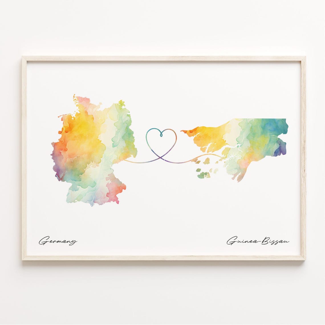 Germany to Guinea-Bissau Watercolor Map Heart Connection Poster