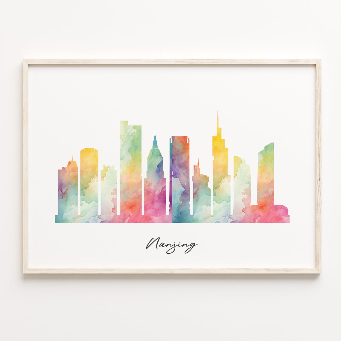 Nanjing China Watercolor Skyline Cityscape Travel Wall Poster