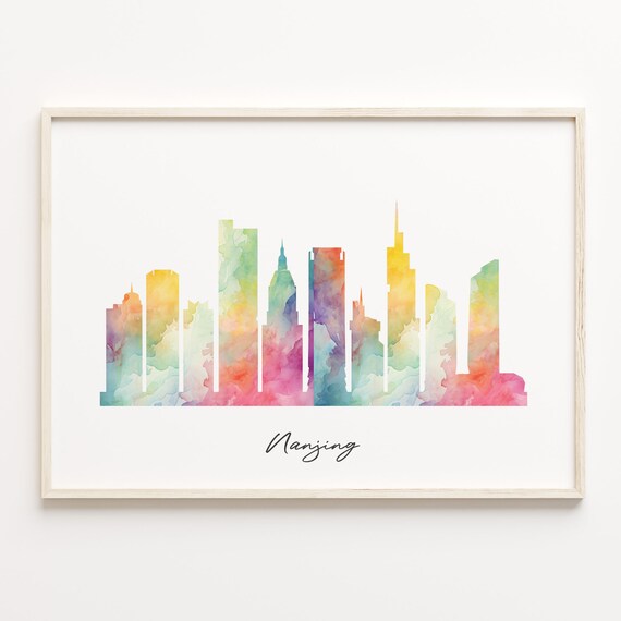 Nanjing China Watercolor Skyline Cityscape Travel Wall Poster
