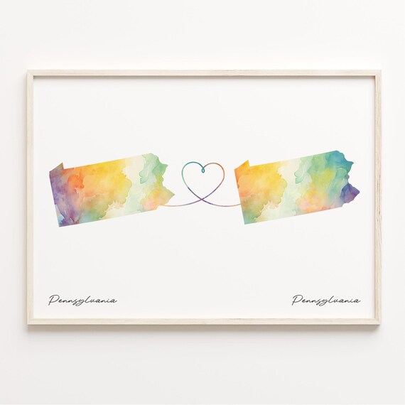 Pennsylvania to Pennsylvania Watercolor State Map Heart Poster