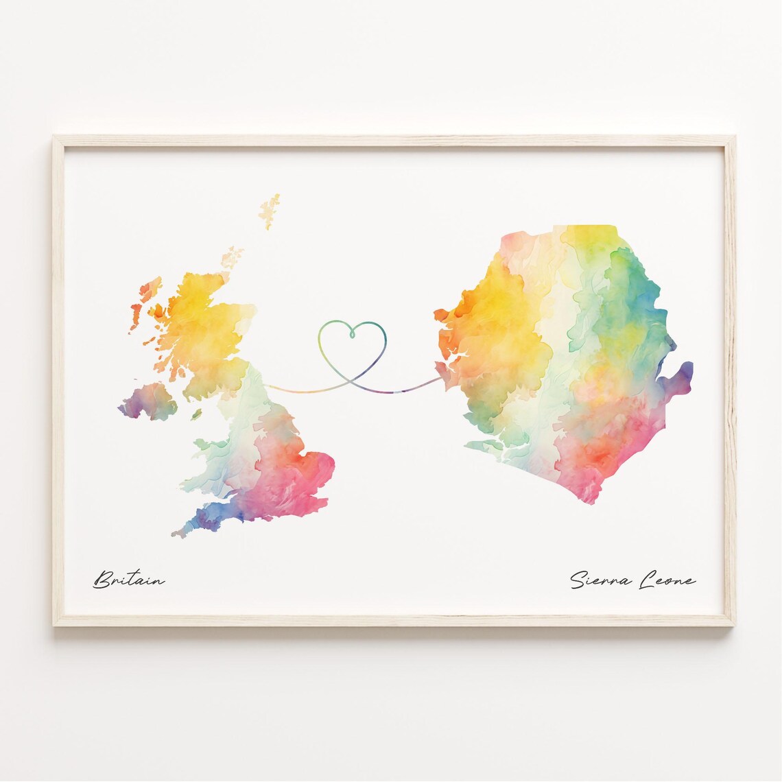 UK to Sierra Leone Watercolor Map Travel Poster