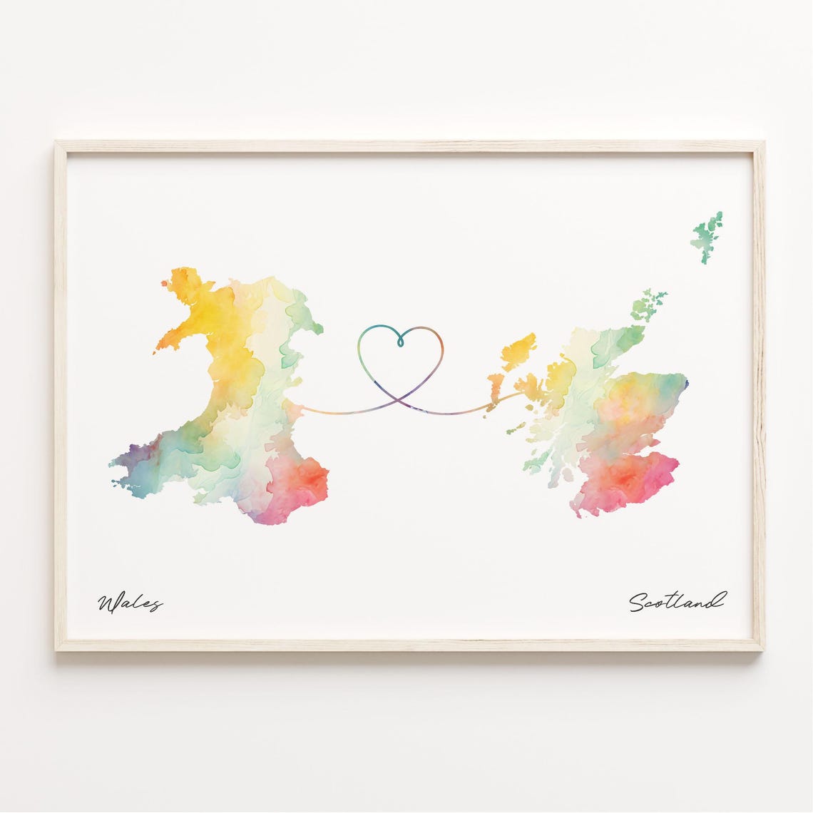Wales To Scotland Long Distance Watercolor Map Heart Art Print
