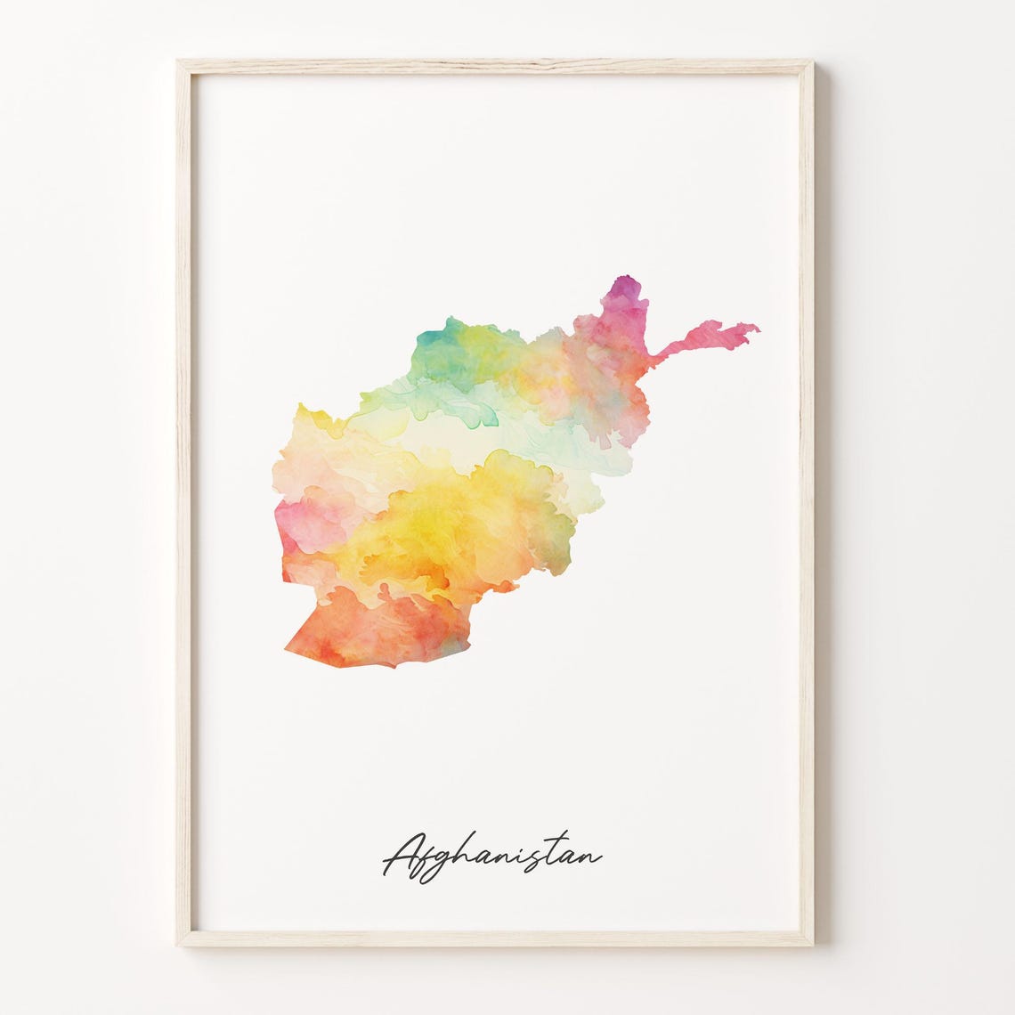Afghanistan Watercolor Map Colorful Rainbow Country Wall Decor Poster