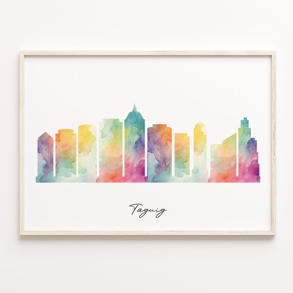 Taguig Watercolor Skyline Philippines Cityscape Travel Poster