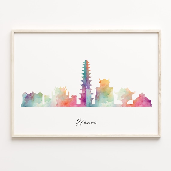 Hanoi Watercolor Skyline Cityscape Vietnam Travel Poster Gift