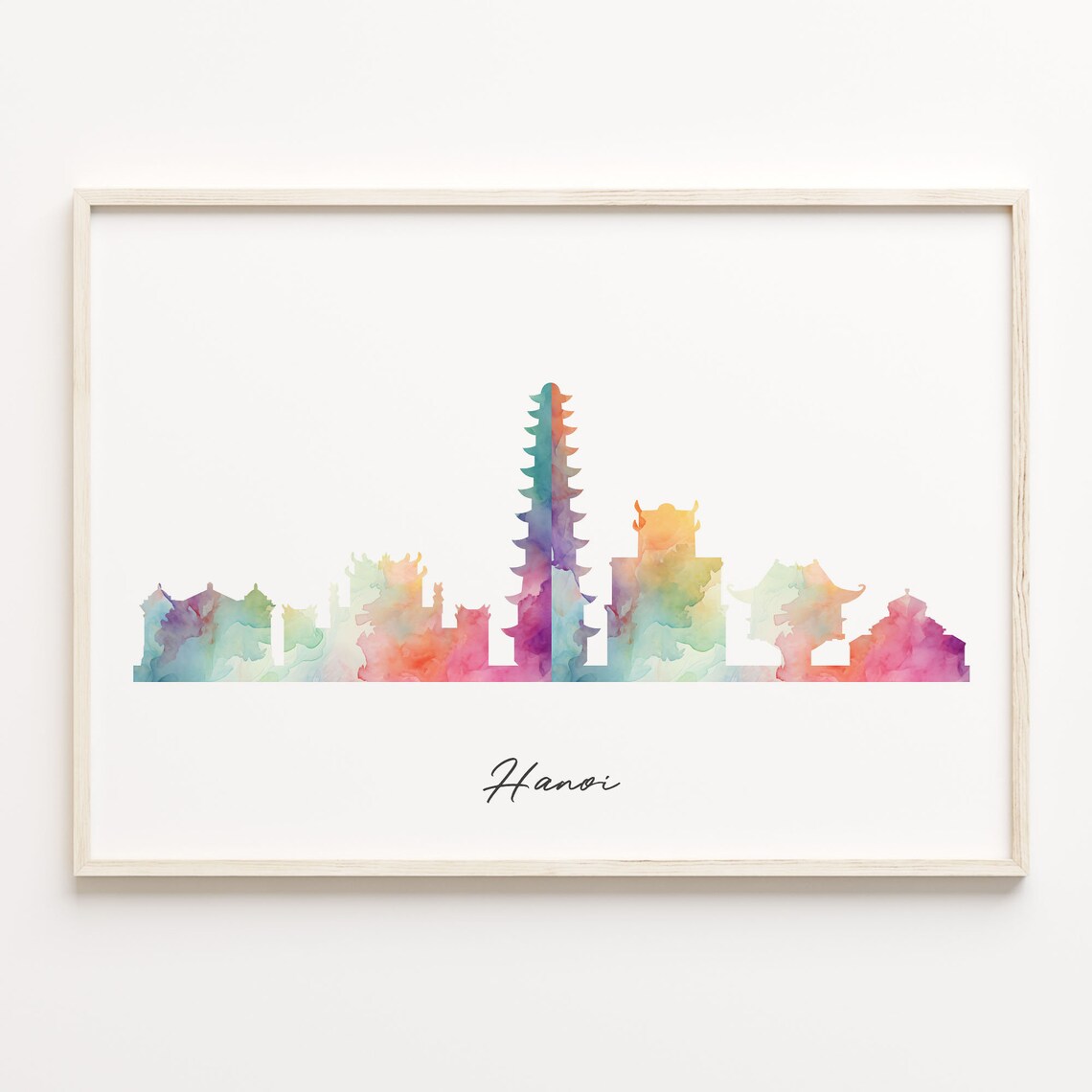 Hanoi Watercolor Skyline Cityscape Vietnam Travel Poster Gift