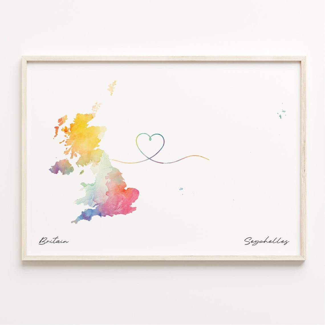 Britain and Seychelles Watercolor Map Heart Connection Poster
