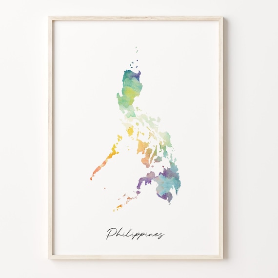 Philippines Watercolor Country Map Minimalist Rainbow Map Poster