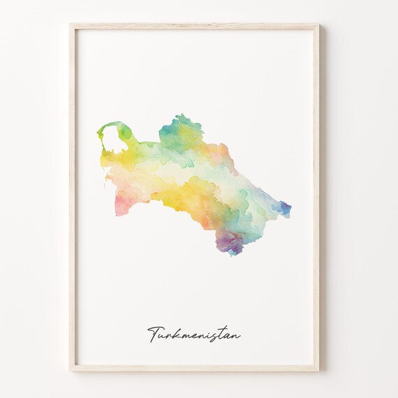 Turkmenistan Watercolor Country Map Art Poster Pastel Central Asia Decor