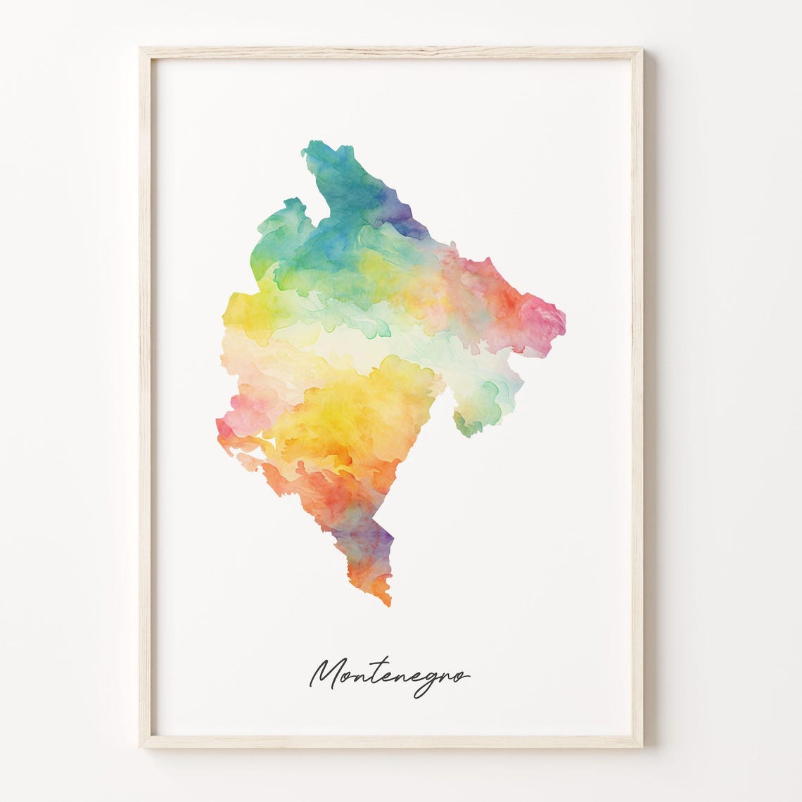 Montenegro Country Watercolor Map Colorful Minimalist Art Poster