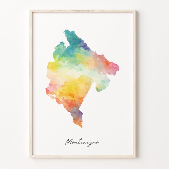 Montenegro Country Watercolor Map Colorful Minimalist Art Poster