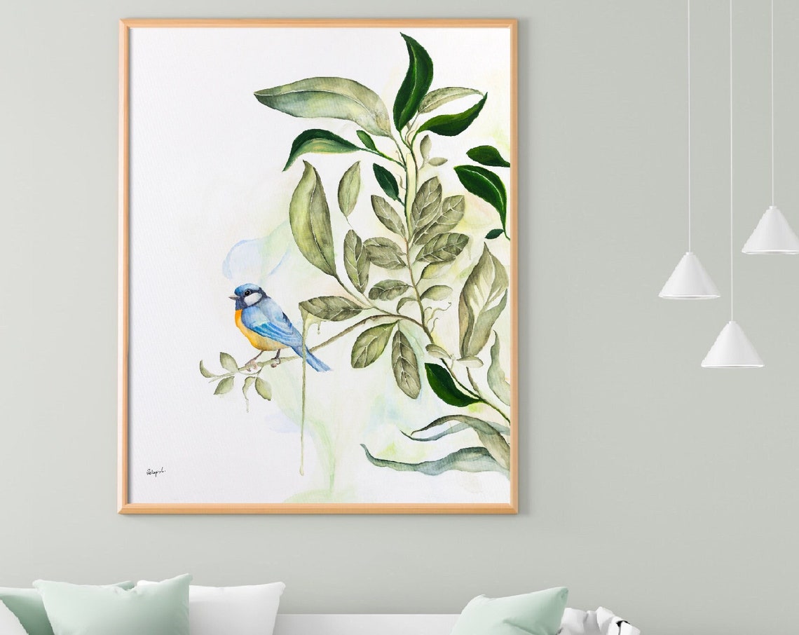 Liz Kapiloto Large Original Art Bluebird Art Original Watercolor Painting On Tropical Wall Art Bird Painting One Of A Kind Art - Image 2