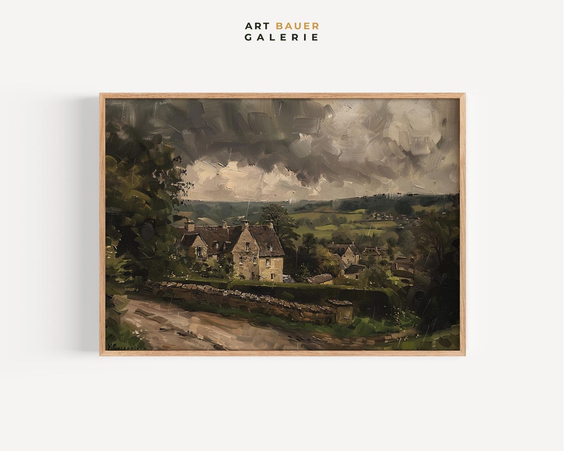 Gloomy Cotswolds Rainy English Countryside Cottage Storm Cloud Poster
